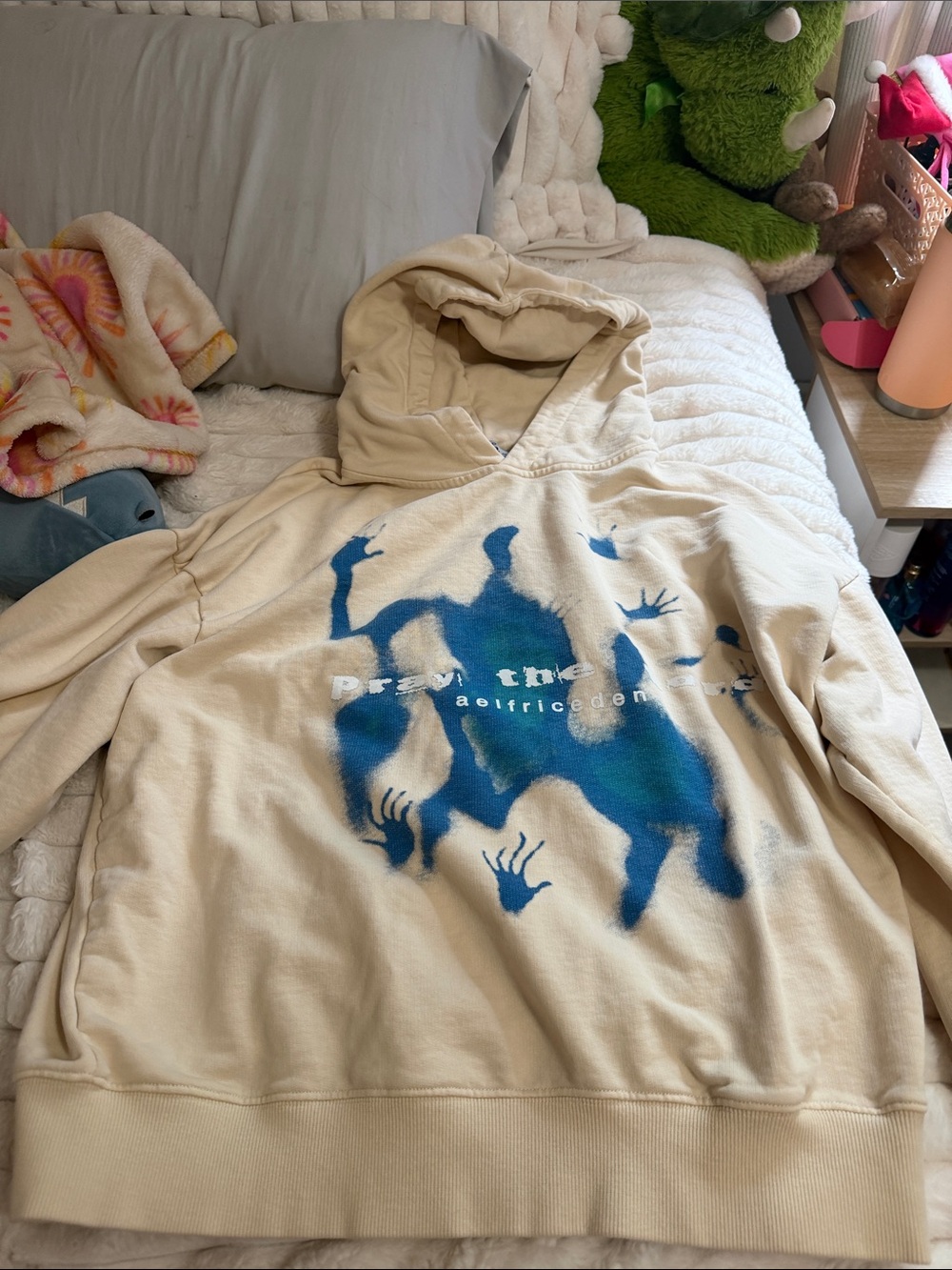 Aelfric Eden Cream Crewneck Hoodie with Blue Graphic